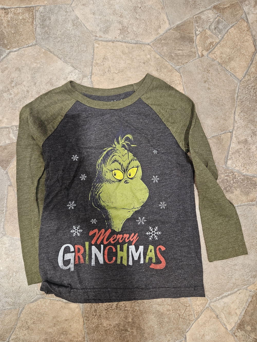 jumping beans Olive and Charcoal Long-Sleeve Raglan Tee with Grinch Graphic